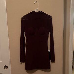 Lulu's Deep Wine Long Sleeve Dress